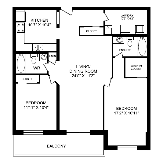 Floor plan for 2 beds, 2 baths, 1156 sqft